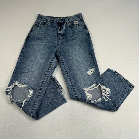 Pacsun Button Fly Straight Leg Jeans Womens Size 27 Medium Blue High Rise - Picture 1 of 13